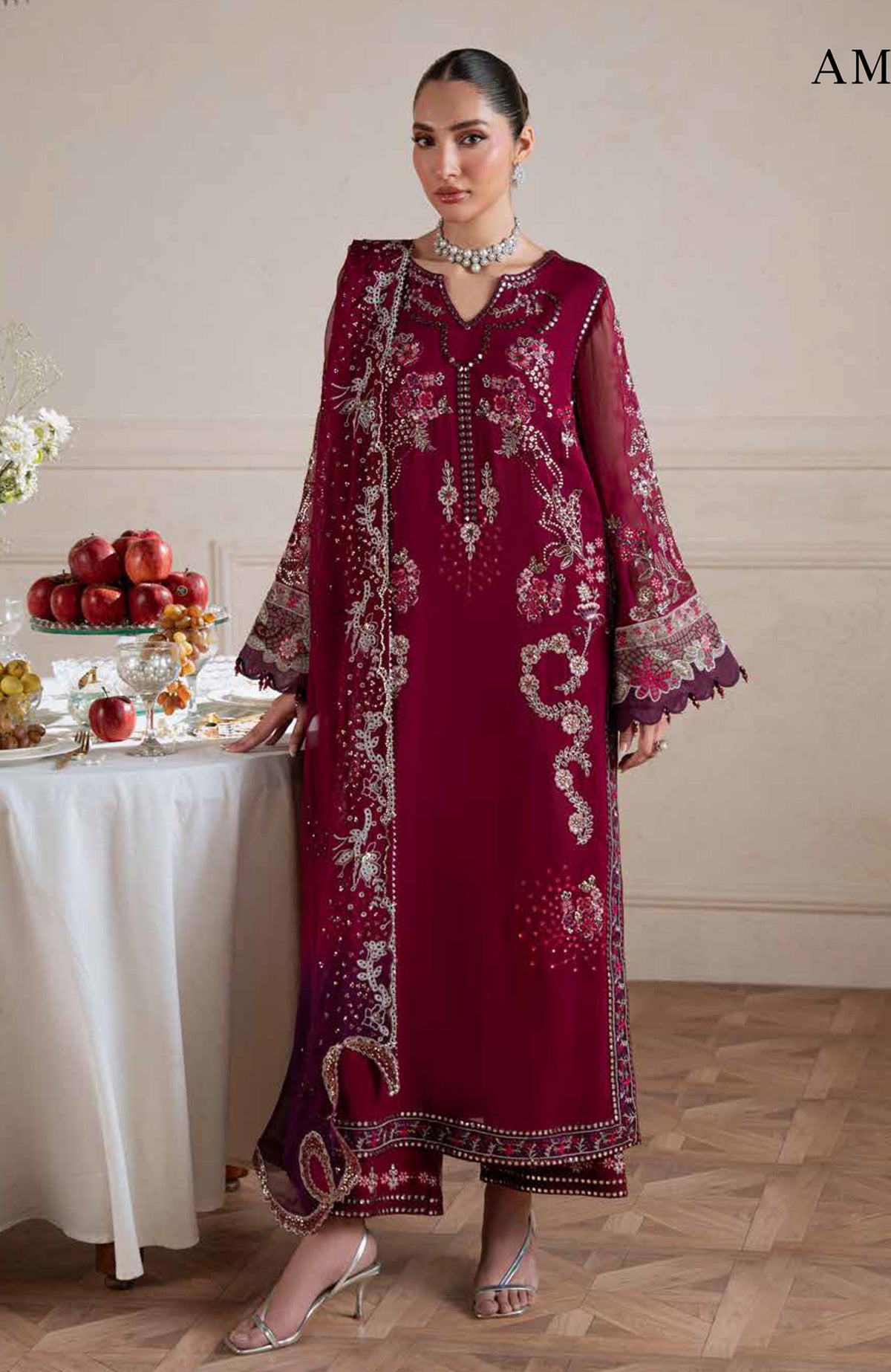 Amaya by Nureh Unstitched Embroidred Chiffon 3 Piece Suits  - NRAMYF-40- Formal Collection