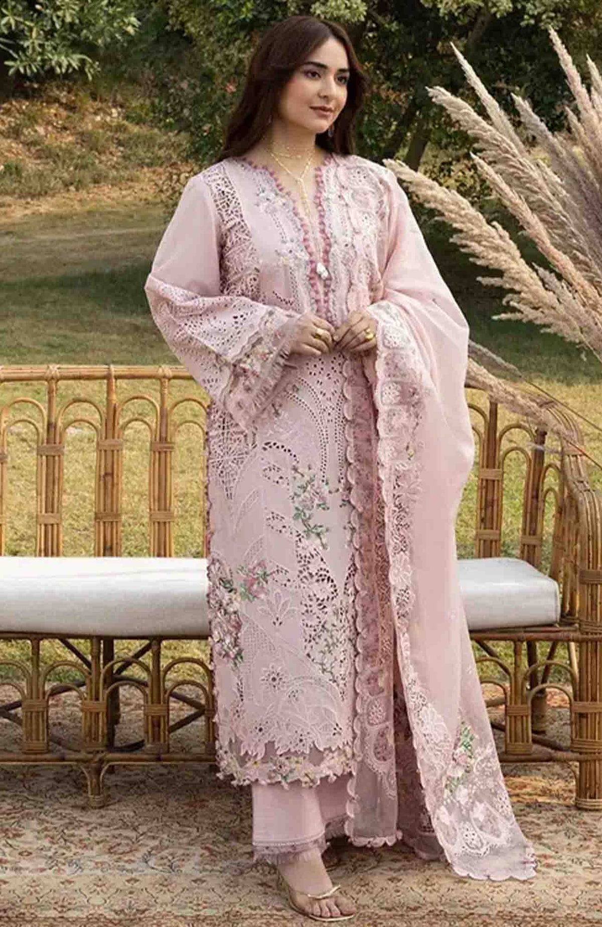Luxury By Elaf Unstitched Lawn Embroidered 3 Piece Suit - ELFLXL-4A- Blooming - Summer Collection