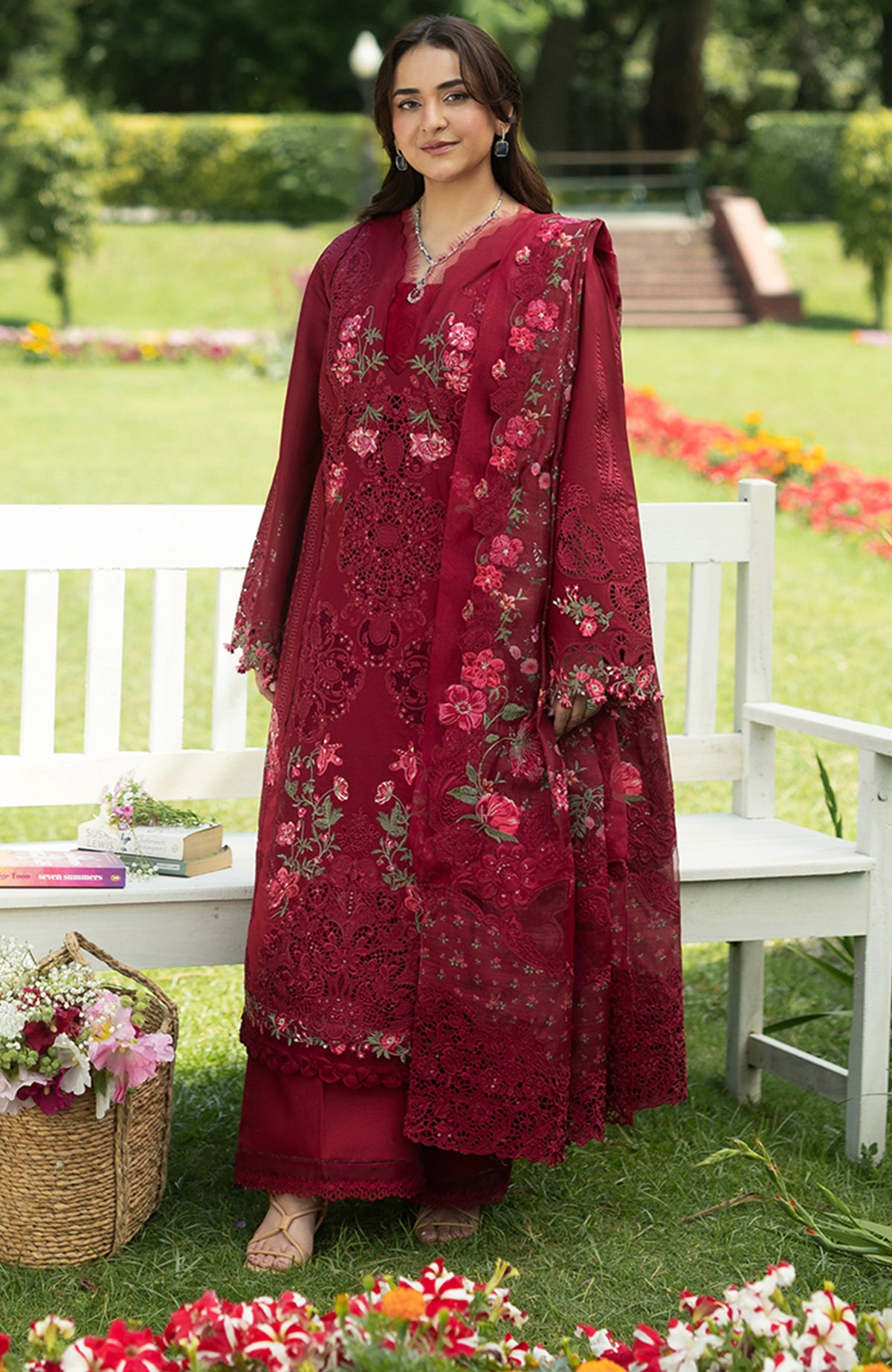 Luxury Lawn VoII By Elaf Unstitched Lawn Embroidered 3 Piece Suit - ELFLXL-4A- Falling Petals - Summer Collection