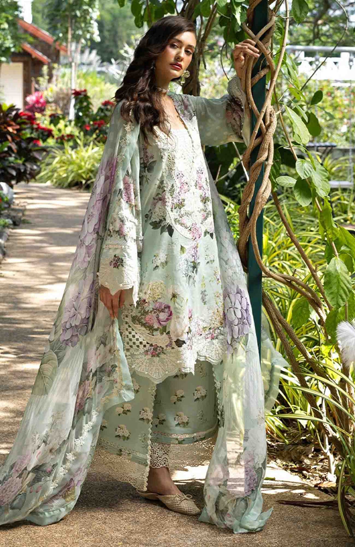 Signature By Elaf Unstitched Lawn Embroidered 3 Piece Suit - ELFSGN -4B- Mint Meadow - Summer Collection