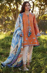 Luxury Lawn By Farah Talib Aziz Unstitched Lawn Embroidered 3 Piece Suit - FTALXL-04- Lucia Burnt Orange  - Summer Collection