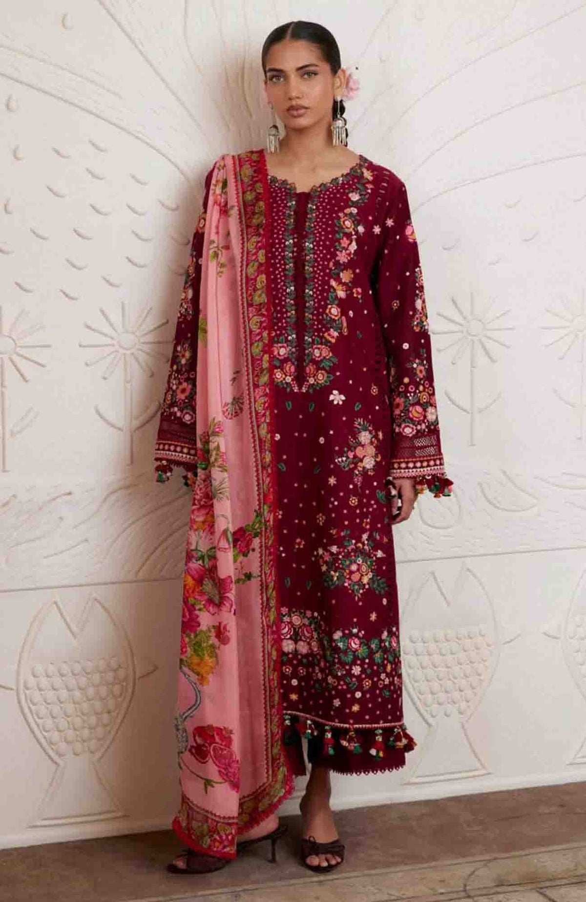 Zan By Hussain Rehar Unstitched Lawn Embroidered 3 Piece Suit -HRZANLXL-02- Kestane- Summer Collection