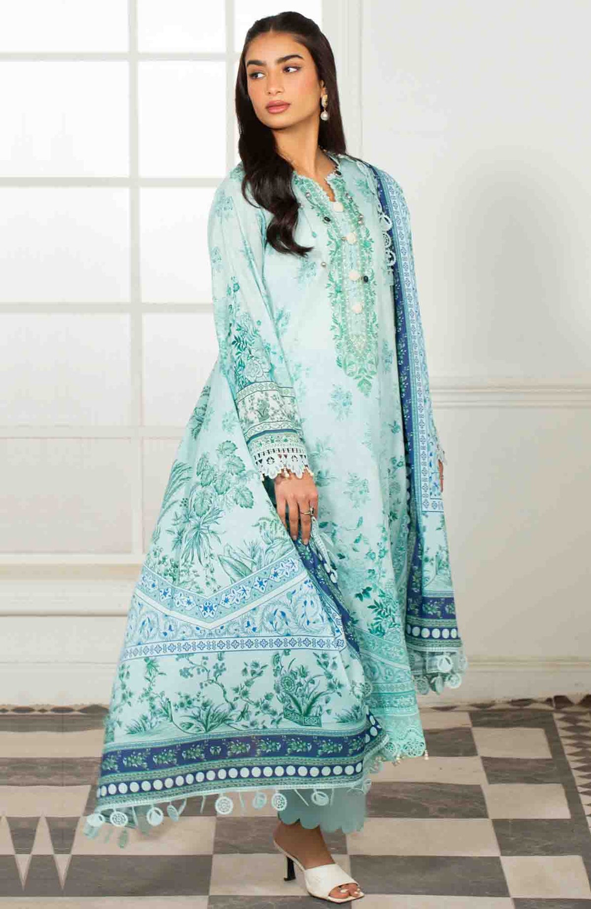 Mausummery Unstitched Lawn Printed 3 Piece Suit Vol-2 MUSV2L4 - Marine - Summer Collection