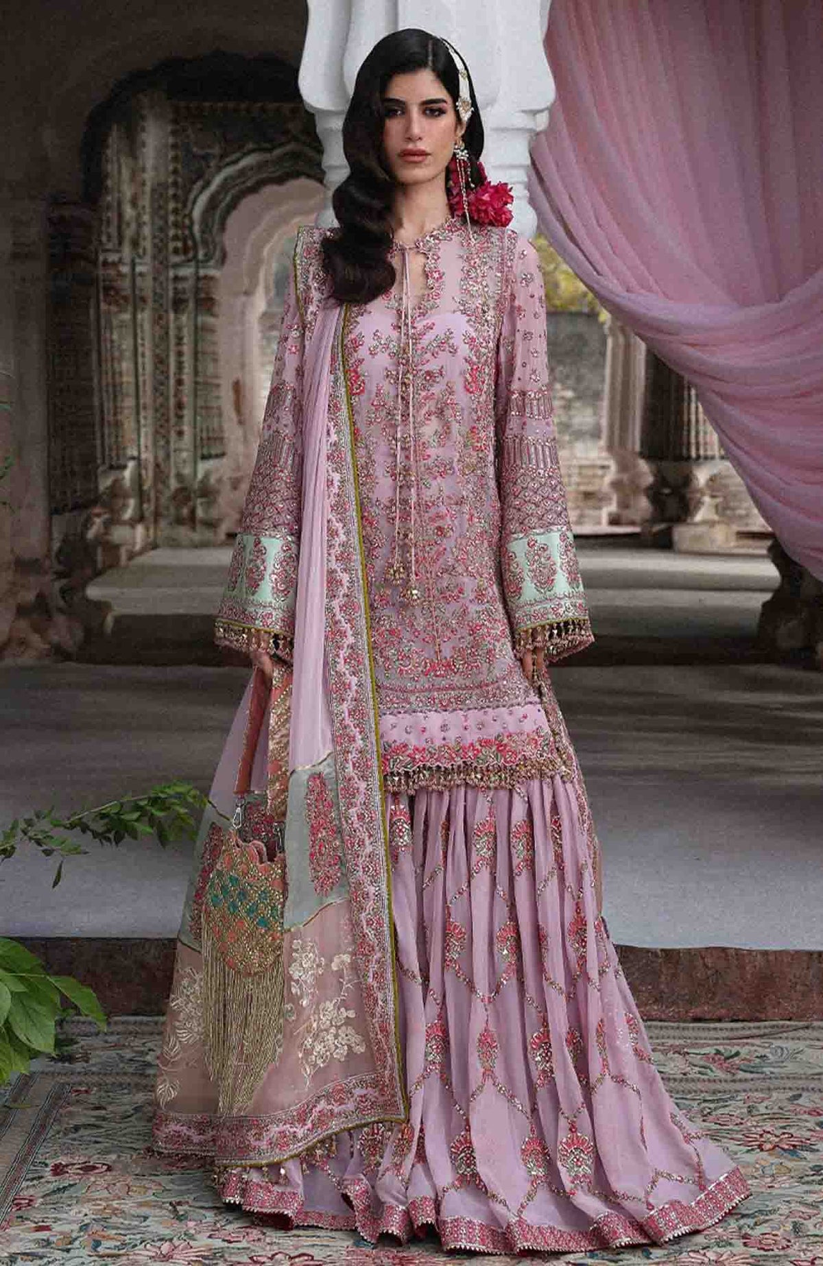 Festive by Hussain Rehar Unstitched Korean Raw Silk Embroidered 3 Piece Suit - HRFSTF4- Rukhsaar -   Festive Collection