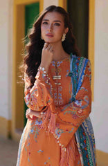 Luxury Lawn By Farah Talib Aziz Unstitched Lawn Embroidered 3 Piece Suit - FTALXL-04- Lucia Burnt Orange  - Summer Collection