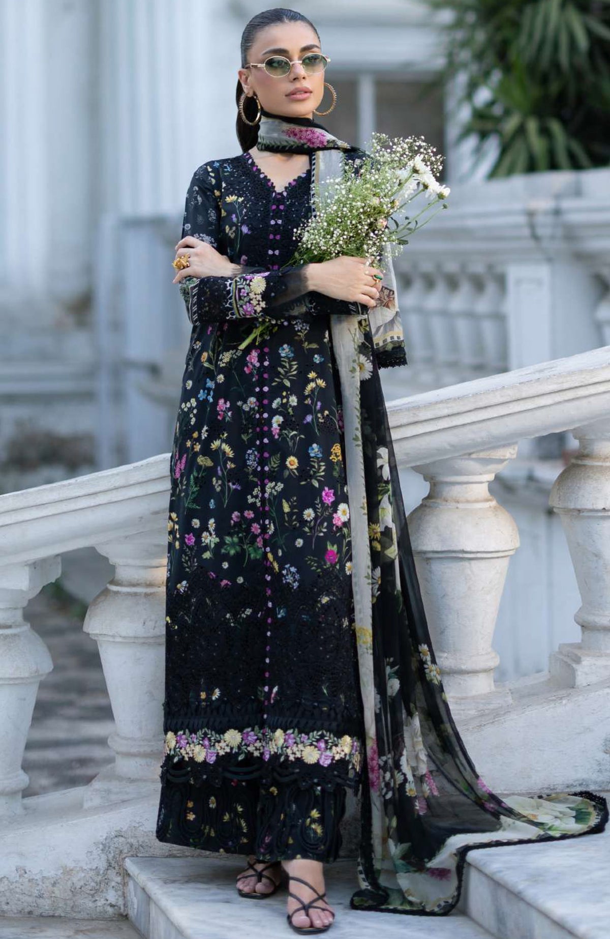 Signature Vol- II By Elaf Unstitched Lawn Embroidered 3 Piece Suit - ELFSGNV2-2B- Sasha - Summer Collection