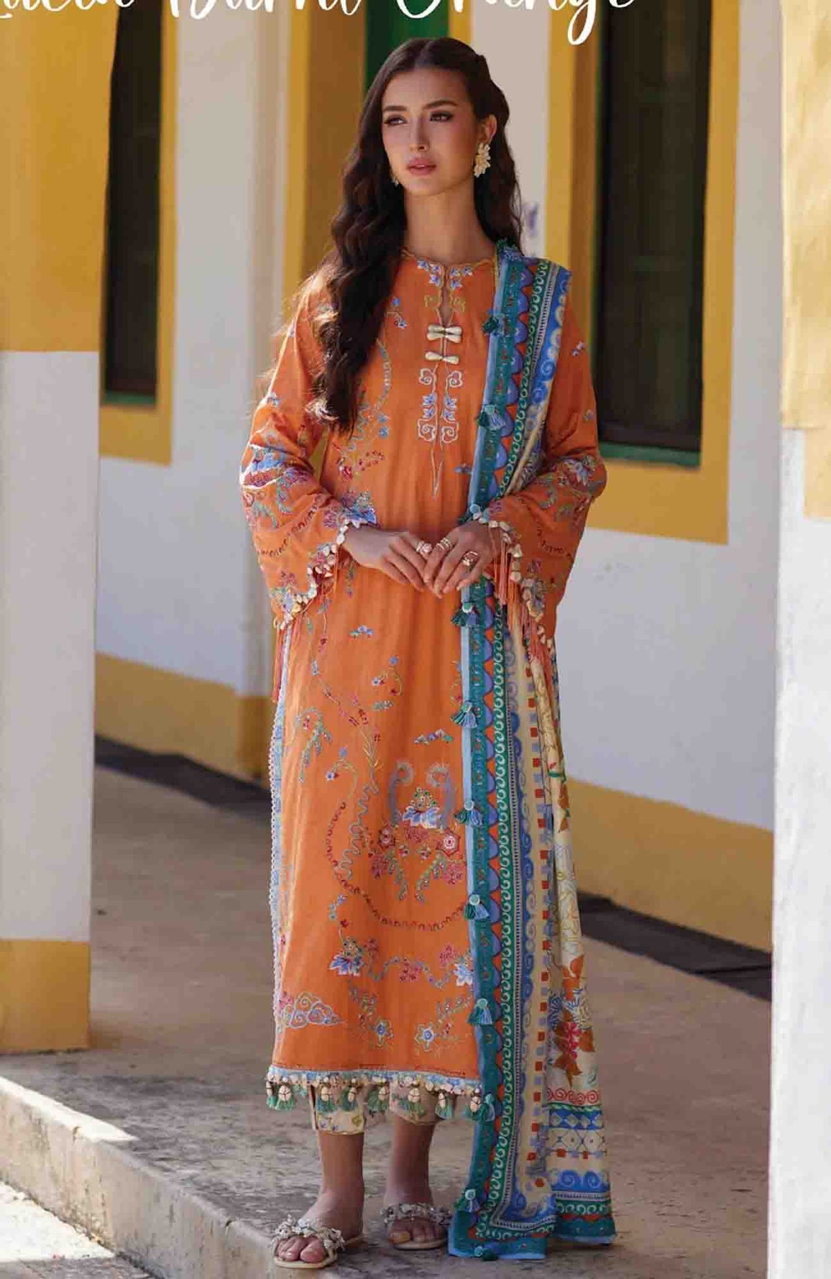 Luxury Lawn By Farah Talib Aziz Unstitched Lawn Embroidered 3 Piece Suit - FTALXL-04- Lucia Burnt Orange  - Summer Collection