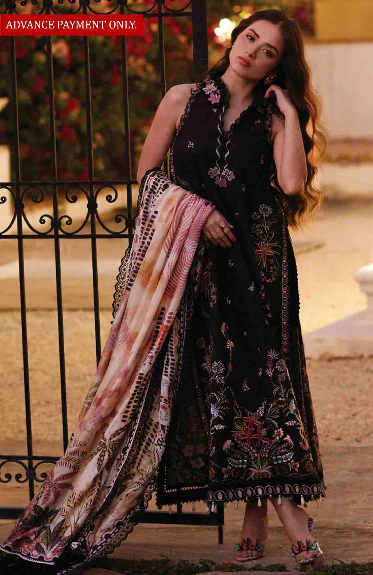 Luxury Lawn By Farah Talib Aziz Unstitched Lawn Embroidered 3 Piece Suit - FTALXL-03- Blanca Black - Summer Collection