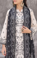 Maya Cambric Vol 1  BY Aizal Ready to wear Printed 3 Piece Suit -AZLV1MYA -04- Ivory Black Floral-  Winter Collection