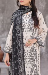 Maya Cambric Vol 1  BY Aizal Ready to wear Printed 3 Piece Suit -AZLV1MYA -04- Ivory Black Floral-  Winter Collection
