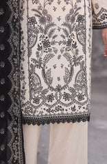 Maya Cambric Vol 1  BY Aizal Ready to wear Printed 3 Piece Suit -AZLV1MYA -04- Ivory Black Floral-  Winter Collection