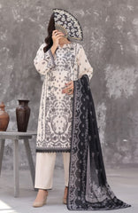 Maya Cambric Vol 1  BY Aizal Ready to wear Printed 3 Piece Suit -AZLV1MYA -04- Ivory Black Floral-  Winter Collection