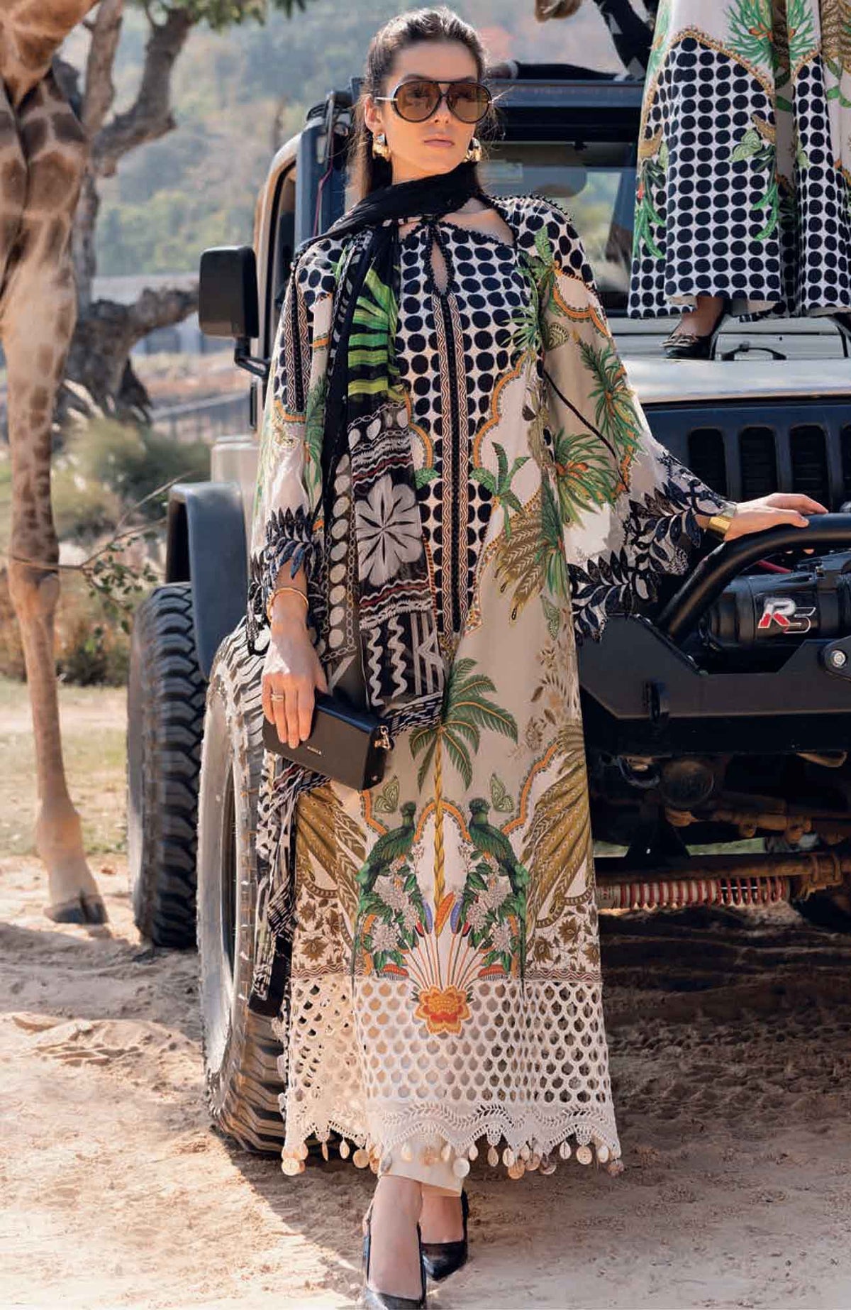 Mprints Safari Scape by Maria B Unstitched Lawn Embroidered 3 Piece Suit - MBMPSSL-5A -  Summer Collection
