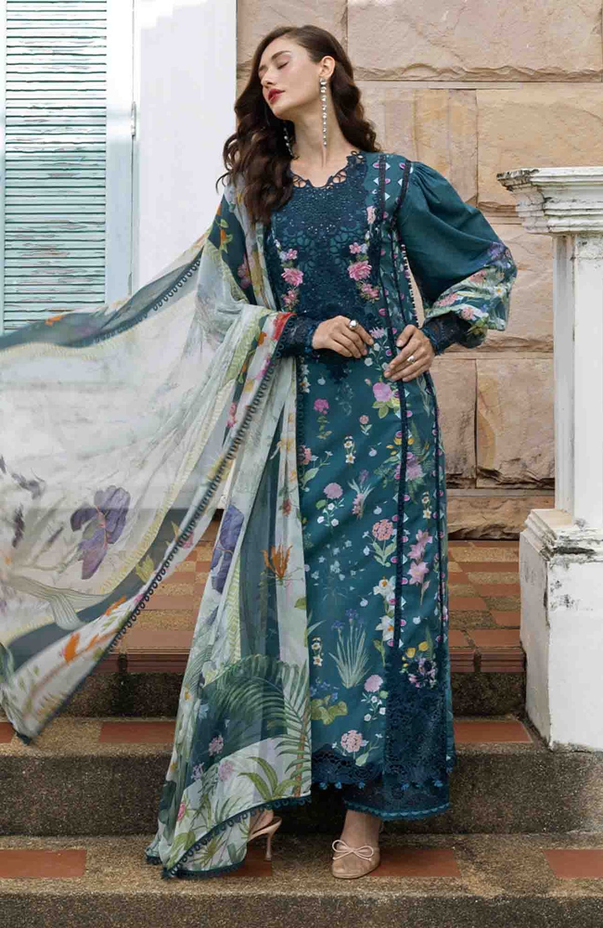 Signature By Elaf Unstitched Lawn Embroidered 3 Piece Suit - ELFSGN -5A- Oceana Veil - Summer Collection
