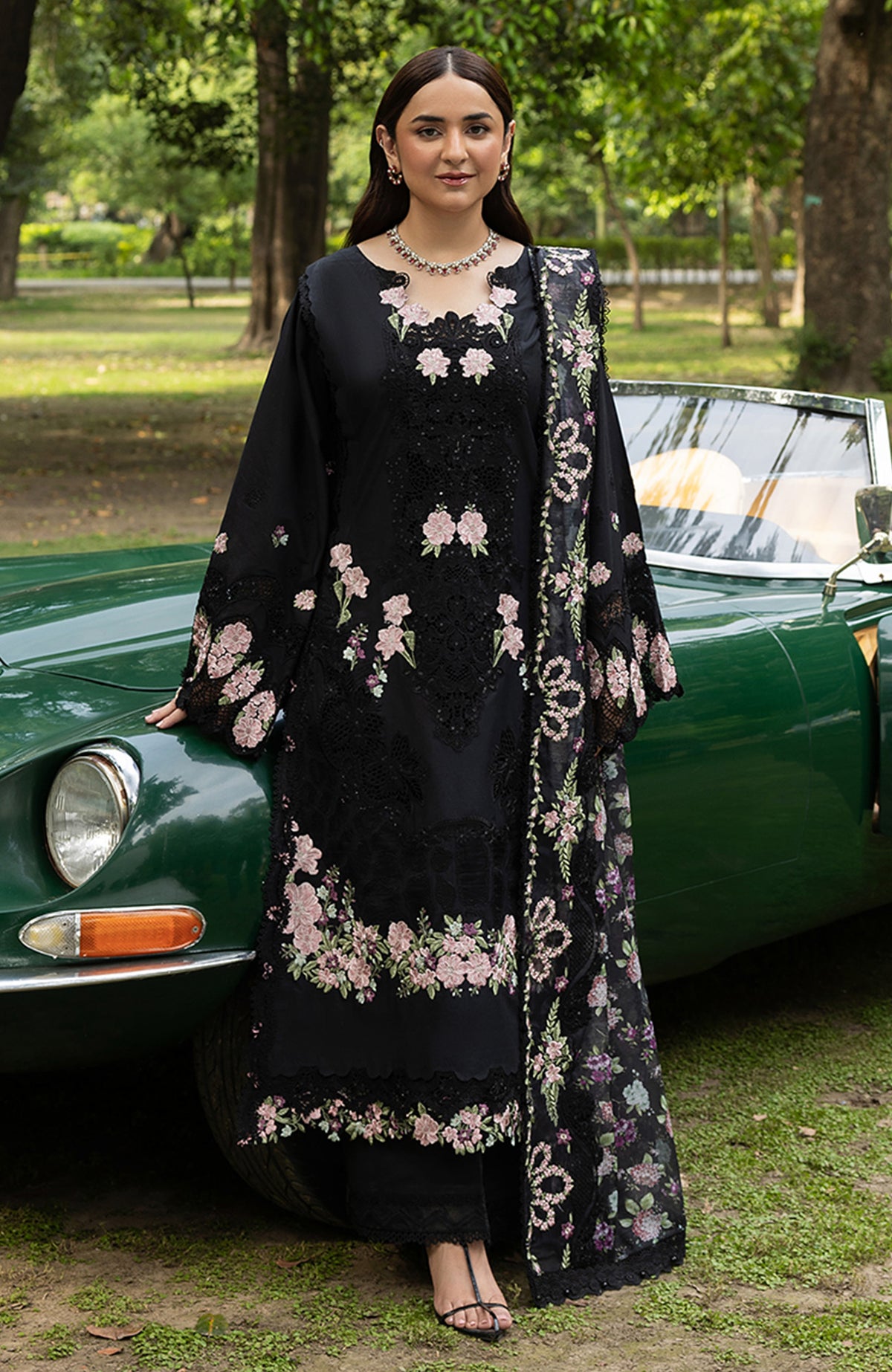 Luxury Lawn VoII By Elaf Unstitched Lawn Embroidered 3 Piece Suit - ELFLXL-5B- Black Mascara - Summer Collection