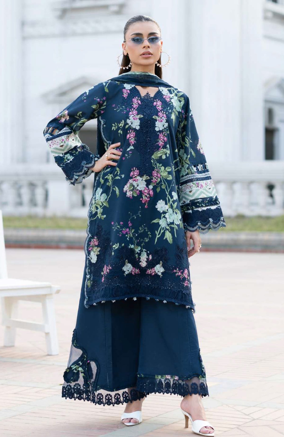 Signature Vol- II By Elaf Unstitched Lawn Embroidered 3 Piece Suit - ELFSGNV2-3A- Mariel - Summer Collection