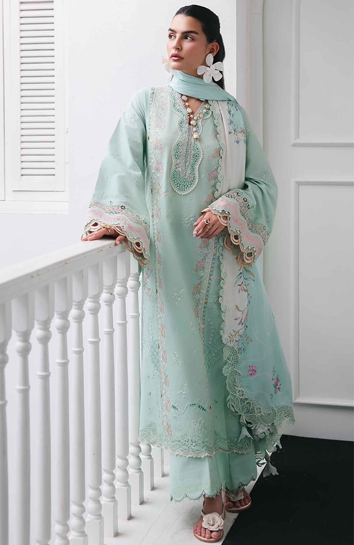 Qline by Qalamkar  Unstitched Lawn Embroidered 3 Piece Suit - QLMQDL-5- Raha -  Summer Collection
