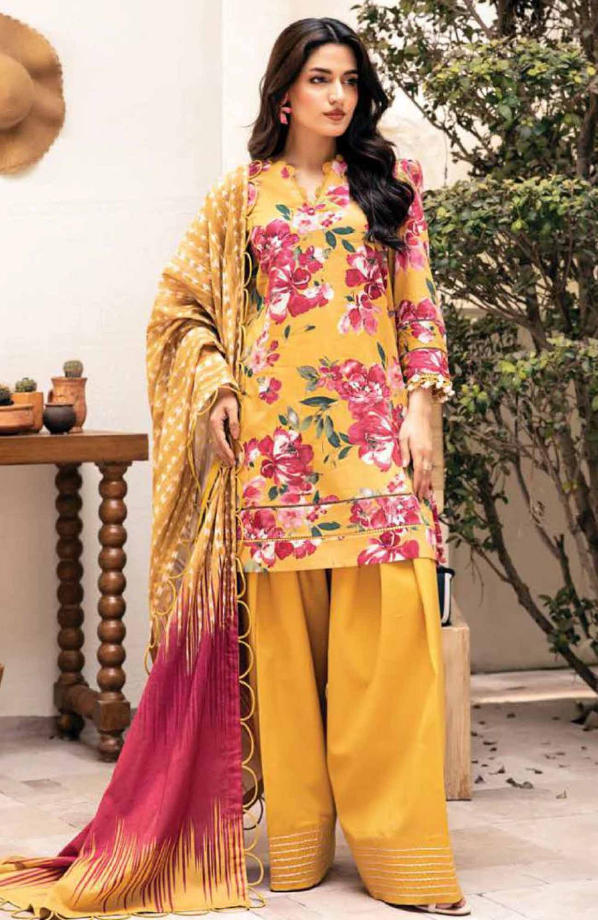 M Basic Elaheh By Maria B Unstitched Lawn  Printed  3 Piece Suit - MBSCELPL05 - Summer Collection