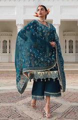 Kala Bagh By Hussain Rehar Unstitched Luxury Lawn Embroidered 3 Piece Suit - HRKBLXL-05- Azraq- Summer Collection
