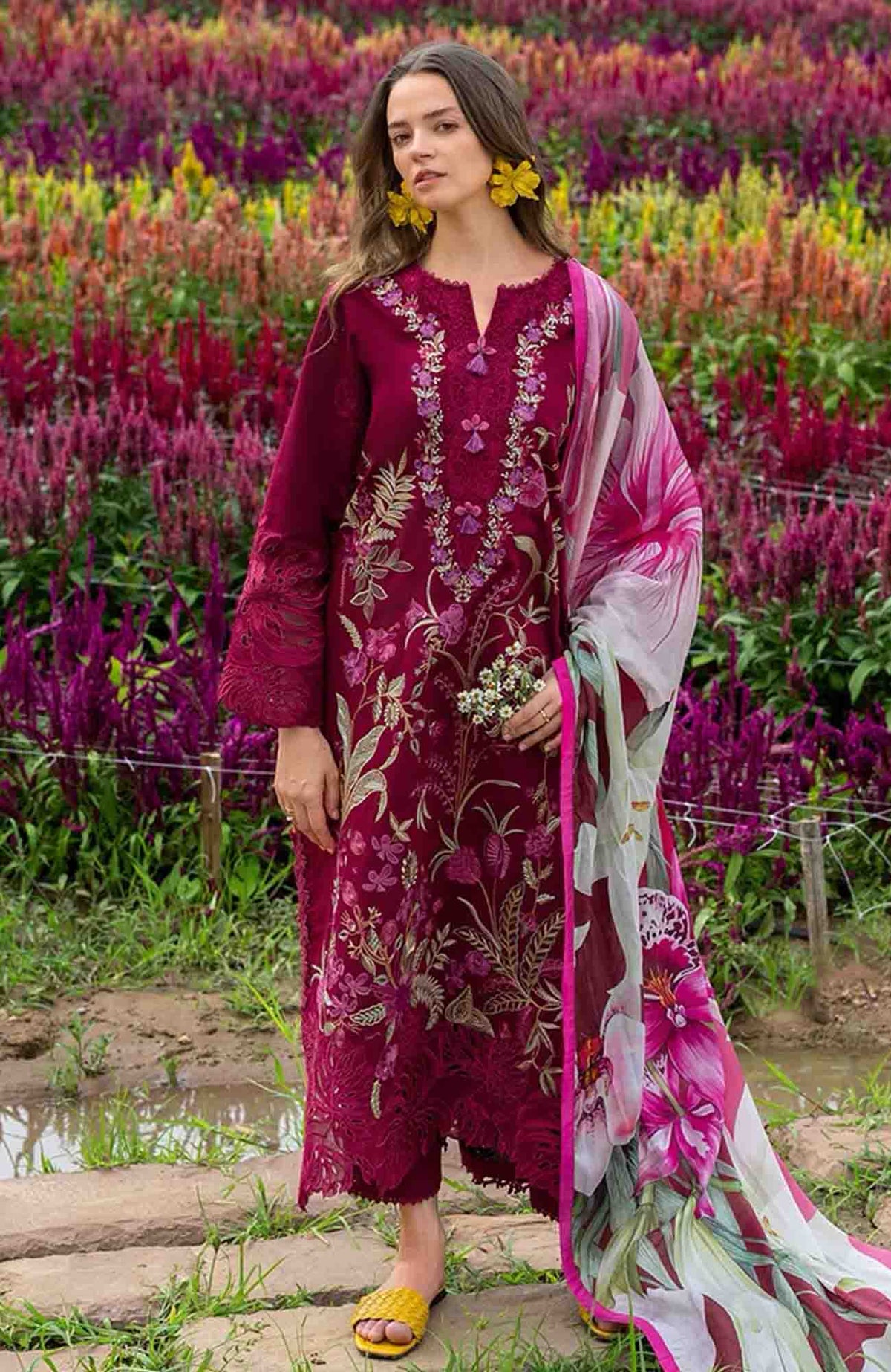 The Secret Garden - Hemline By Mushq Unstitched Lawn  Embroidered 3 Piece Suit MQHMSGL - 09 - Aurora Petals -  Summer Collection