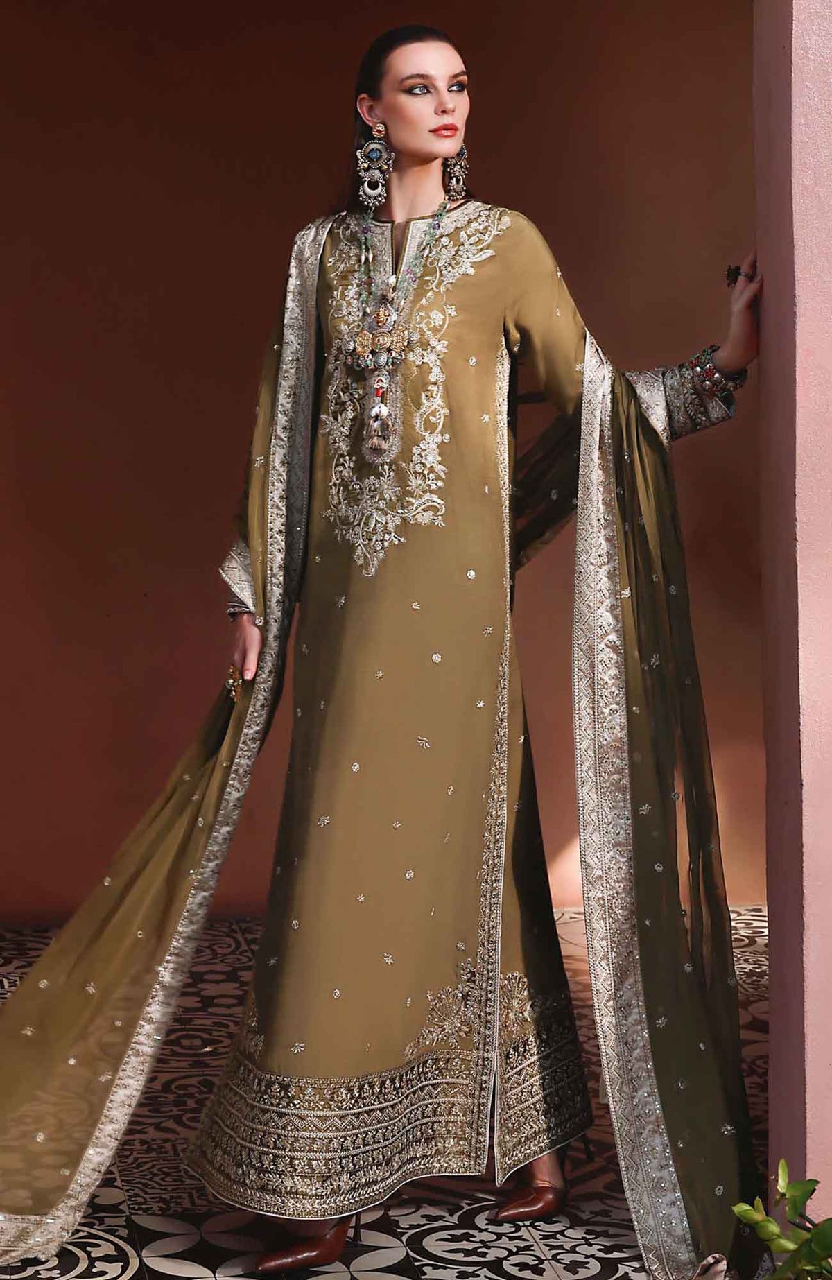 Nuvera Hemline By Mushq Unstitched Raw Silk Embroidered 3 Piece Suit MQHMNVF5-Jadis- Festive Collection