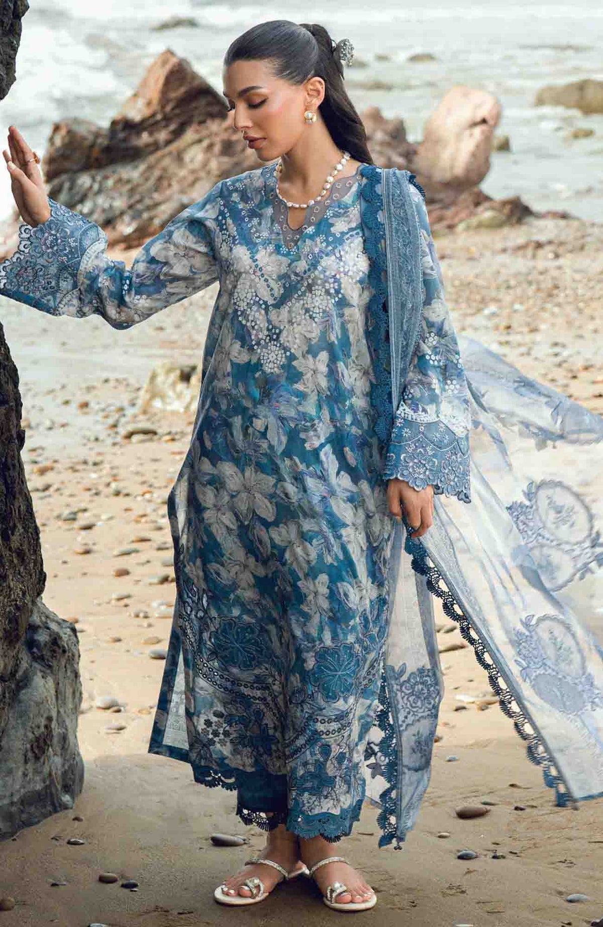 Nureh Gardenia Unstitched Lawn Embroidered 3 Piece Suit - NRGRDL2-05- Summer Collection