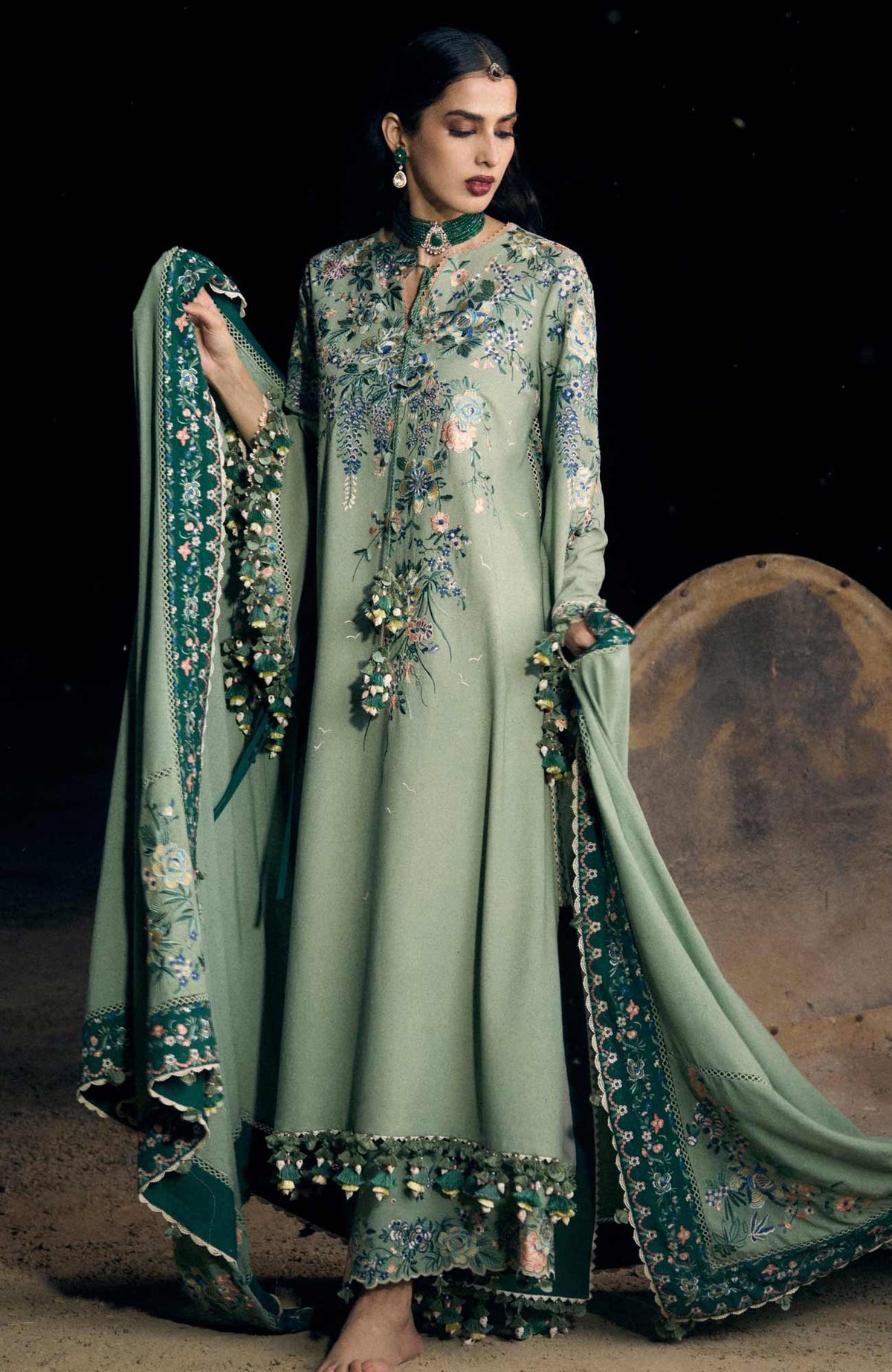 Kot Radha Kishan - Into The South By Hussain Rehar Unstitched Karandi  3 Piece Suit- HRKRKRDW- Aaira - Winter Collection