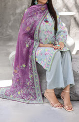 Maya Cambric Vol 1  BY Aizal Ready to wear Printed 3 Piece Suit -AZLV1MYA -07-  Light Blue Floral-  Winter Collection