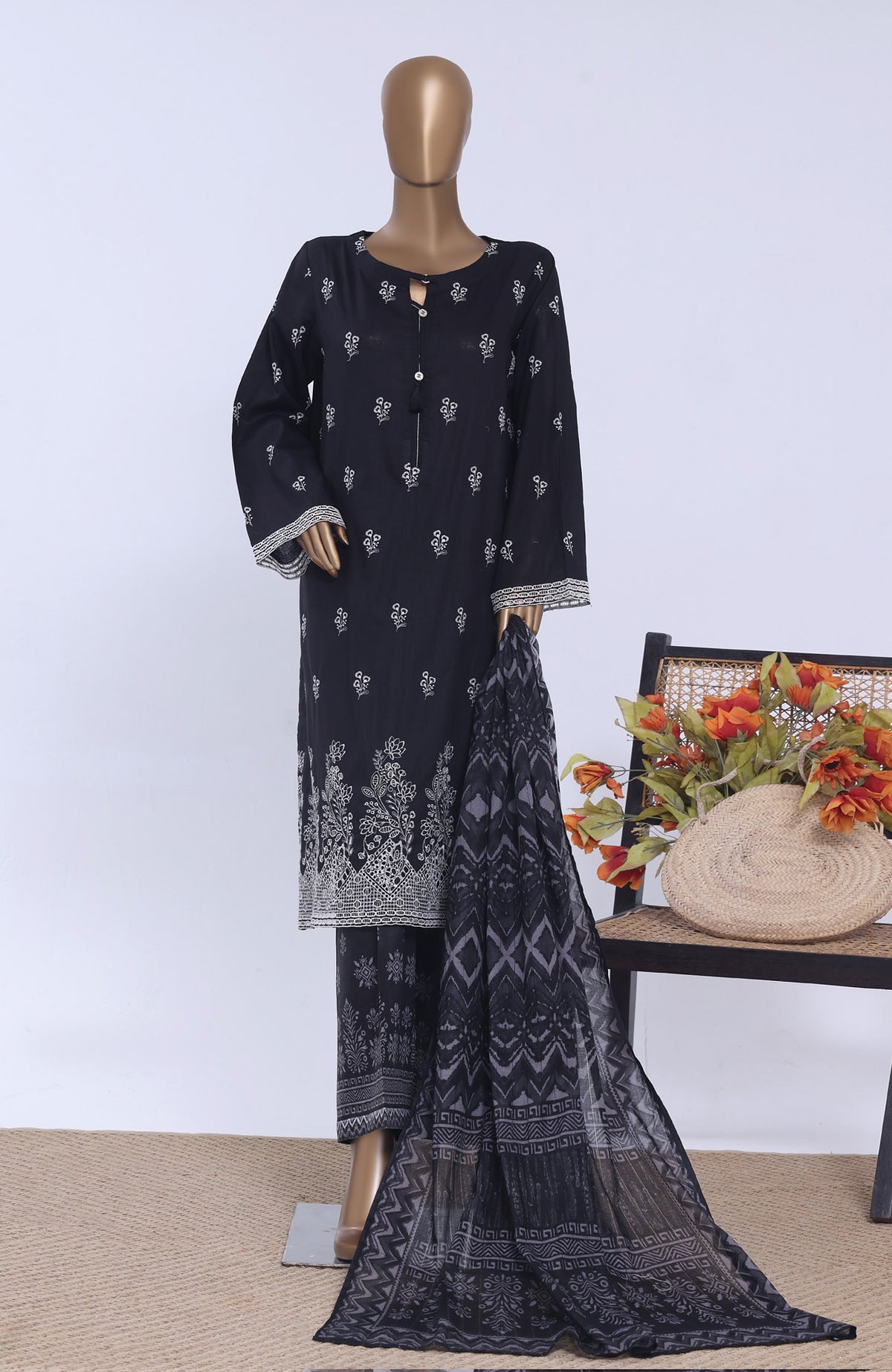 Chikankari BY HZ Textiles  Ready to wear Embroidered 3 Piece Suit -HZCHKEMB -06- Night Spark-  Summer Collection