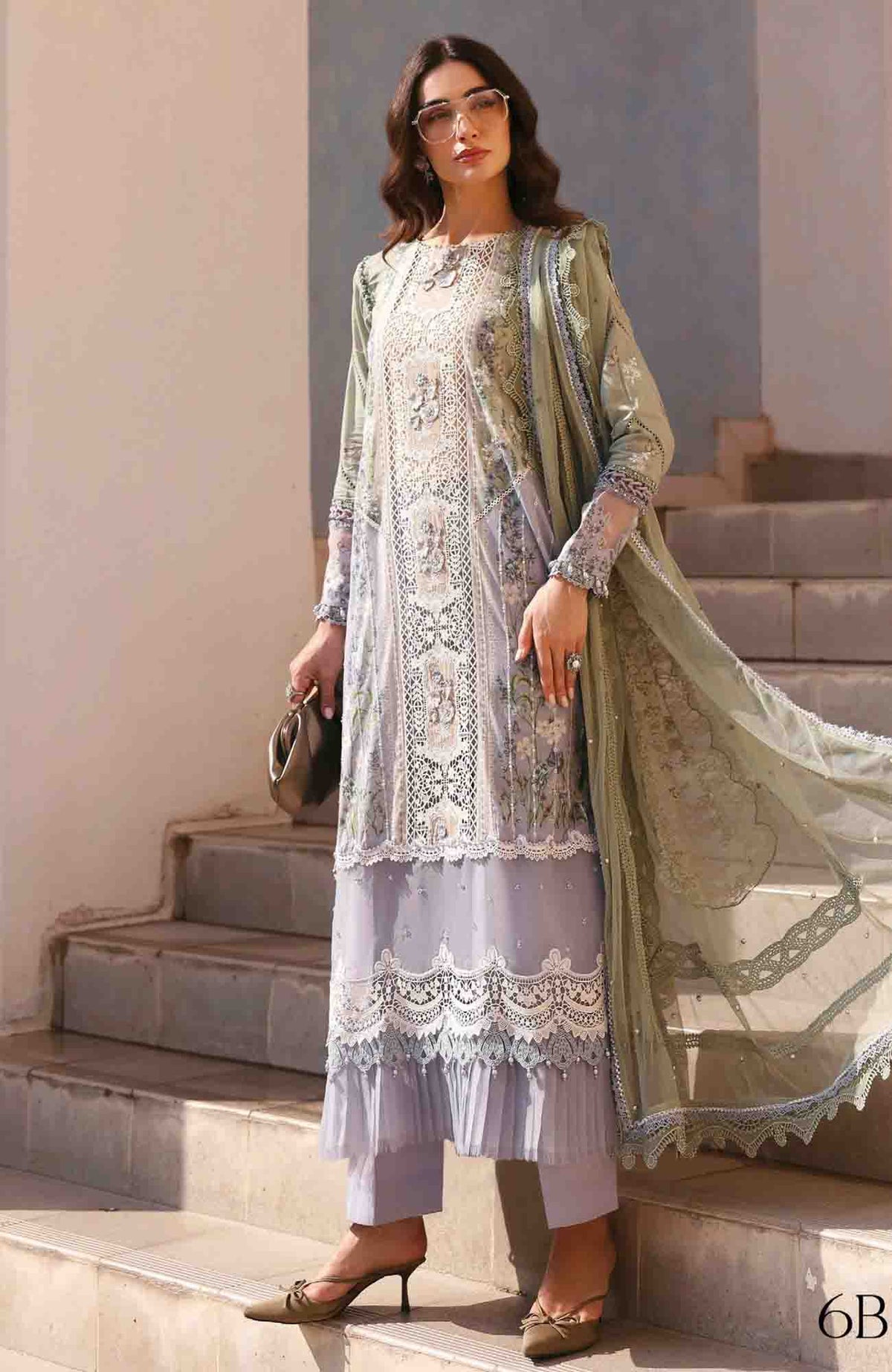 Luxury Lawn By Maria B Unstitched Lawn Embroidered 3 Piece Suit - MBLXL-6B- Summer Collection