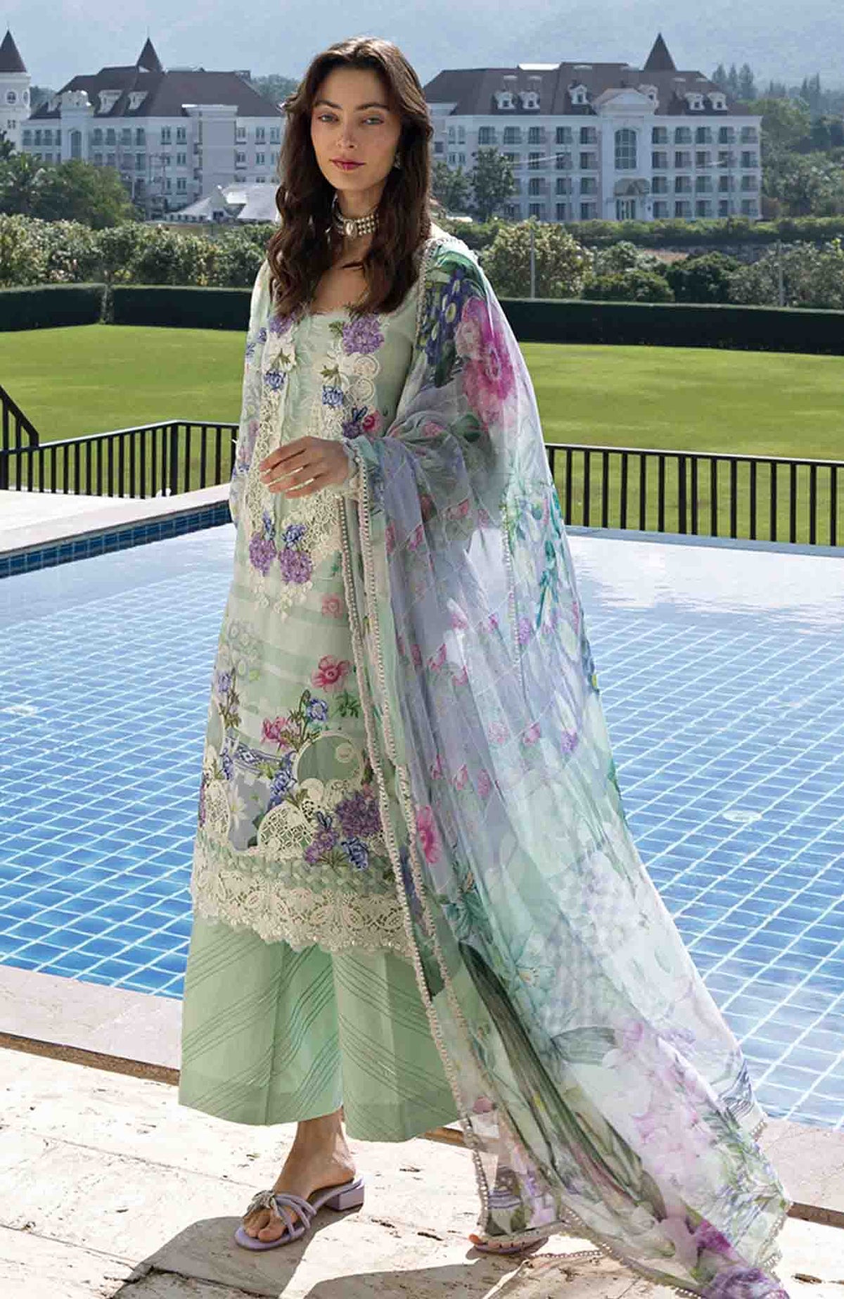 Signature By Elaf Unstitched Lawn Embroidered 3 Piece Suit - ELFSGN -6B- Eveline Whisper - Summer Collection
