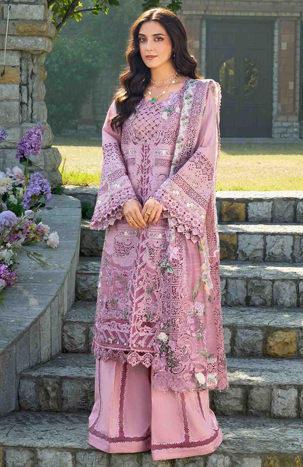 Luxury By Elaf Unstitched Lawn Embroidered 3 Piece Suit - ELFLXL-9- Rosee - Summer Collection