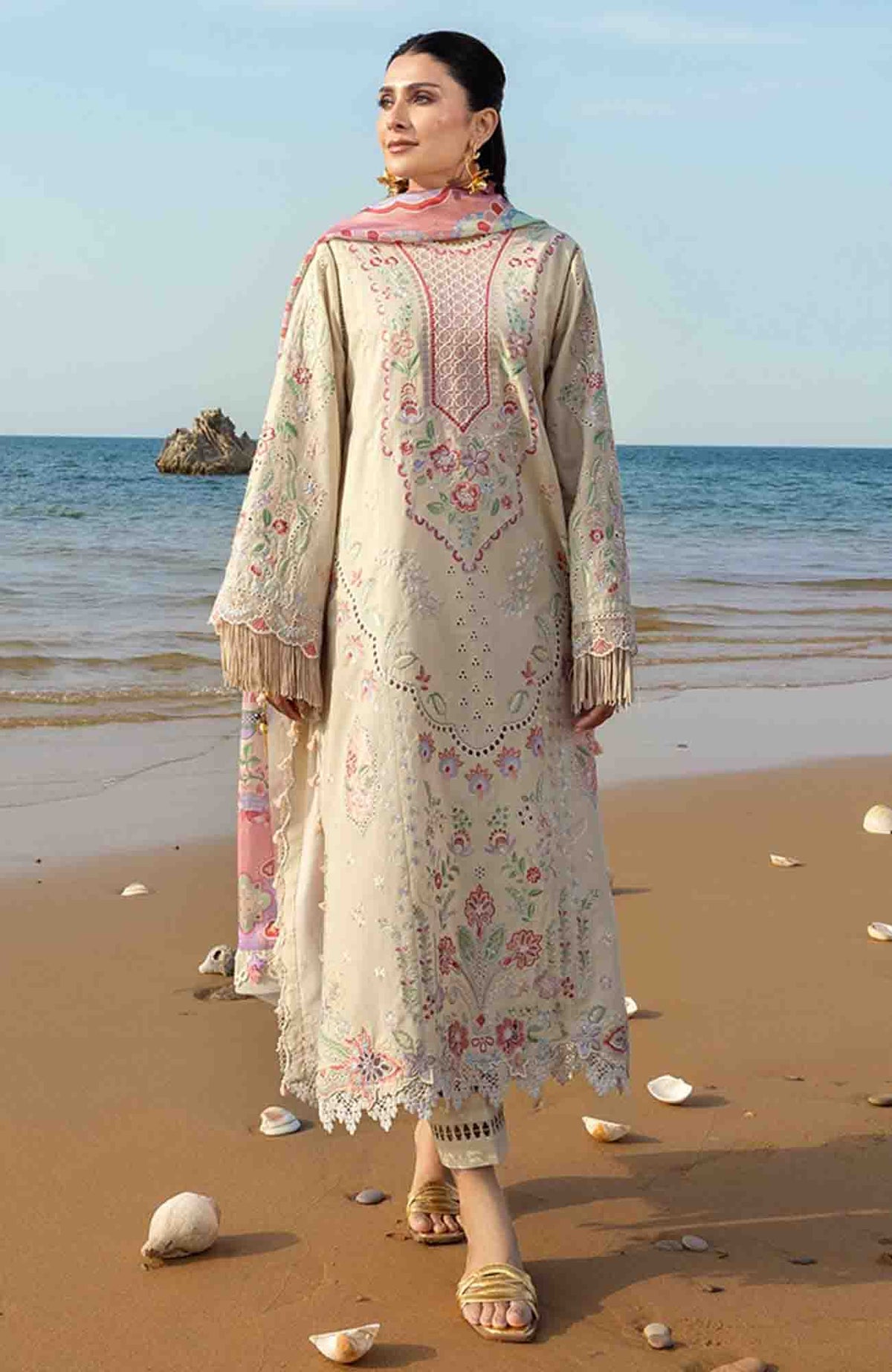 Siraa Lawn by Sadaf Fawad Khan Embroidered Suit Unstitched 3 Piece - SFKSIL06- Sunheri- Summer Collection