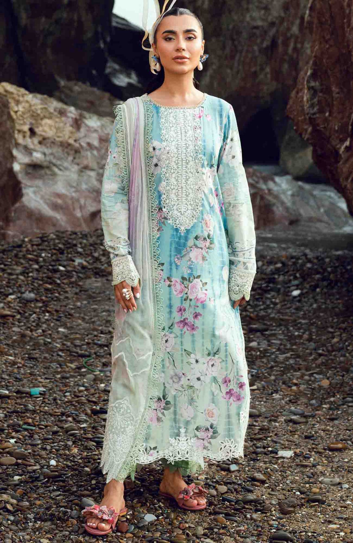Nureh Gardenia Unstitched Lawn Embroidered 3 Piece Suit - NRGRDL2-06- Summer Collection