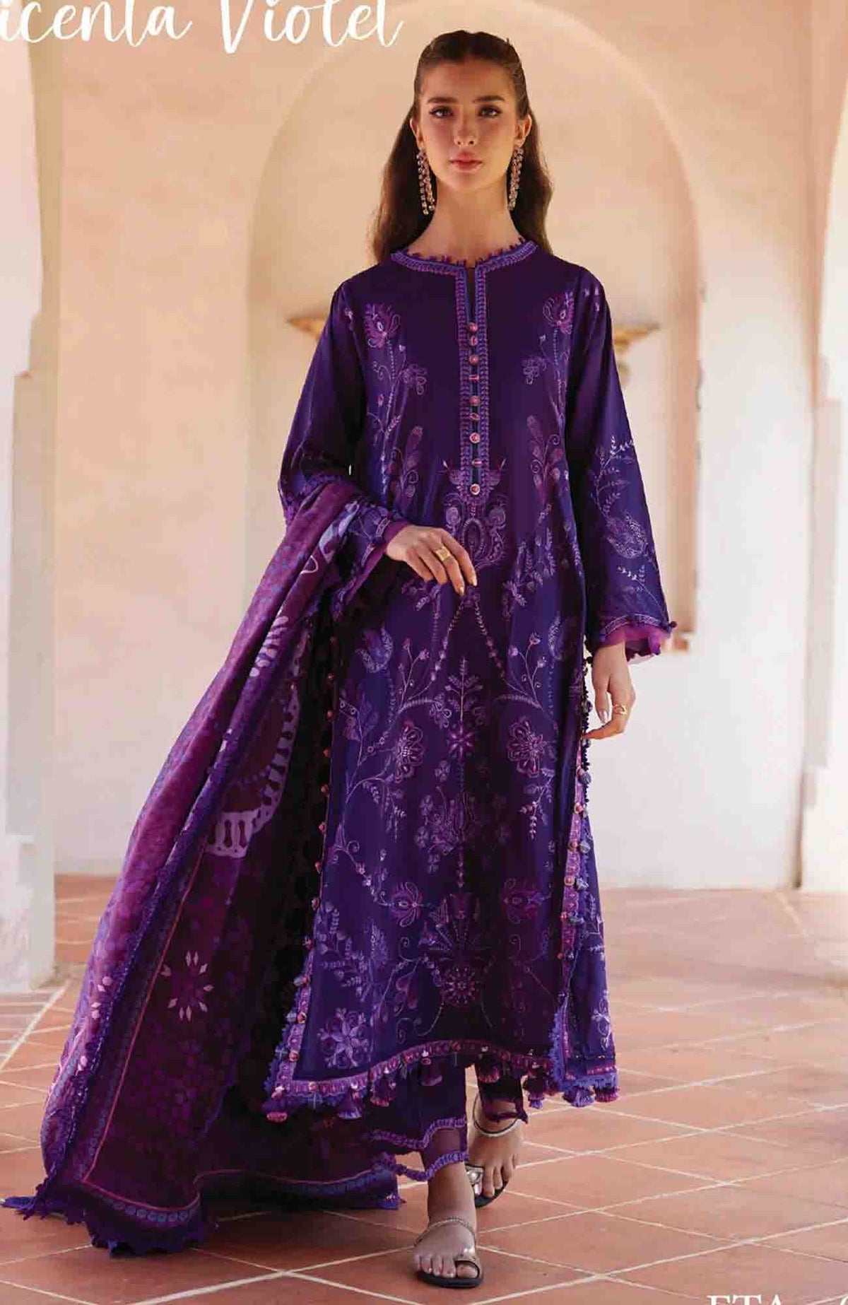 Luxury Lawn By Farah Talib Aziz Unstitched Lawn Embroidered 3 Piece Suit - FTALXL-06- Vicenta Violet - Summer Collection
