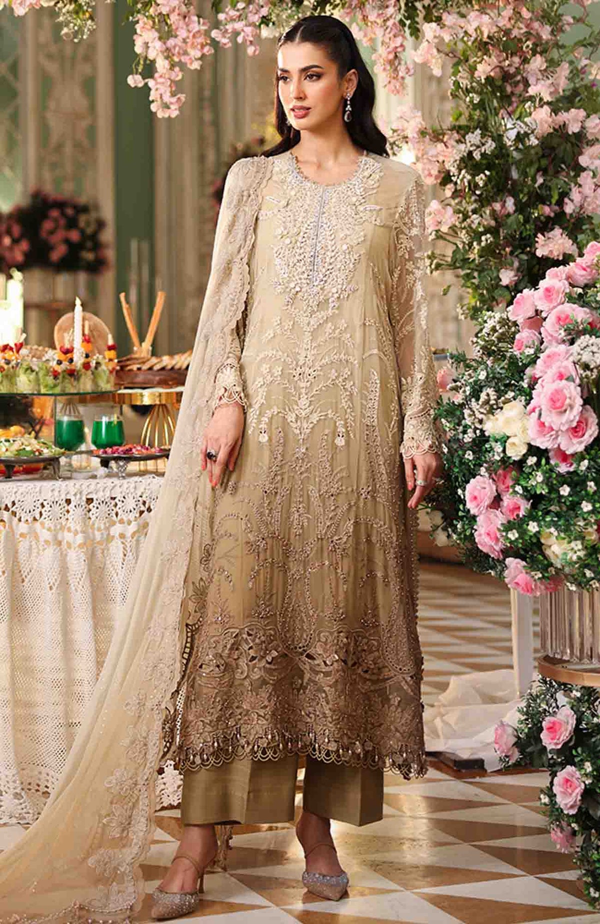 Tea Affair By Maria B Unstitched Chiffon Embroidered 3 Piece Suit- MBTACH-03- Formal Collection