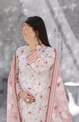 Maya Cambric Vol 1  BY Aizal Ready to wear Printed 3 Piece Suit -AZLV1MYA -05- Ivory Pink Floral-  Winter Collection