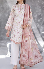Maya Cambric Vol 1  BY Aizal Ready to wear Printed 3 Piece Suit -AZLV1MYA -05- Ivory Pink Floral-  Winter Collection