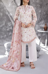 Maya Cambric Vol 1  BY Aizal Ready to wear Printed 3 Piece Suit -AZLV1MYA -05- Ivory Pink Floral-  Winter Collection