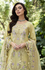 Luxury Lawn VoII By Elaf Unstitched Lawn Embroidered 3 Piece Suit - ELFLXL-7A- Butter Yellow - Summer Collection