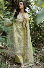 Luxury Lawn VoII By Elaf Unstitched Lawn Embroidered 3 Piece Suit - ELFLXL-7A- Butter Yellow - Summer Collection