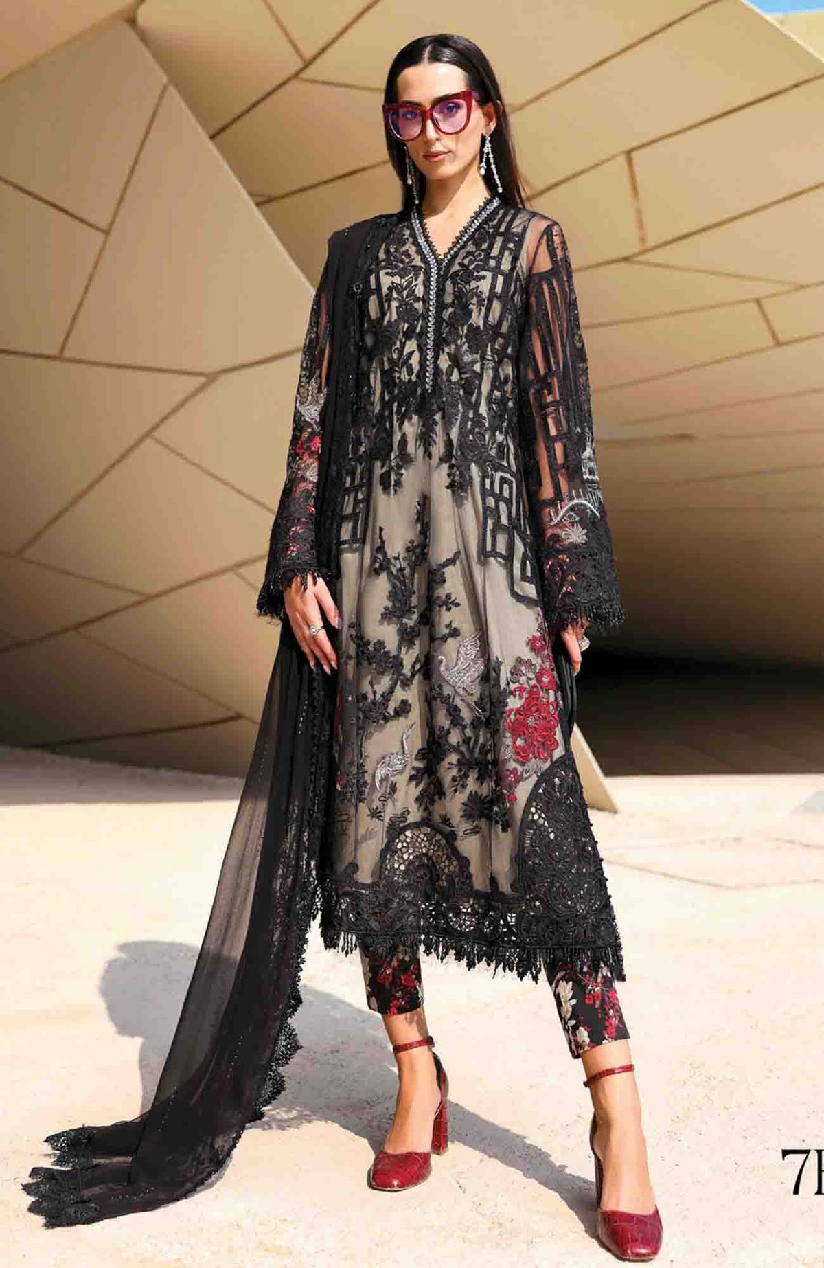 Luxury Lawn By Maria B Unstitched Lawn Embroidered 3 Piece Suit - MBLXL-7B- Summer Collection