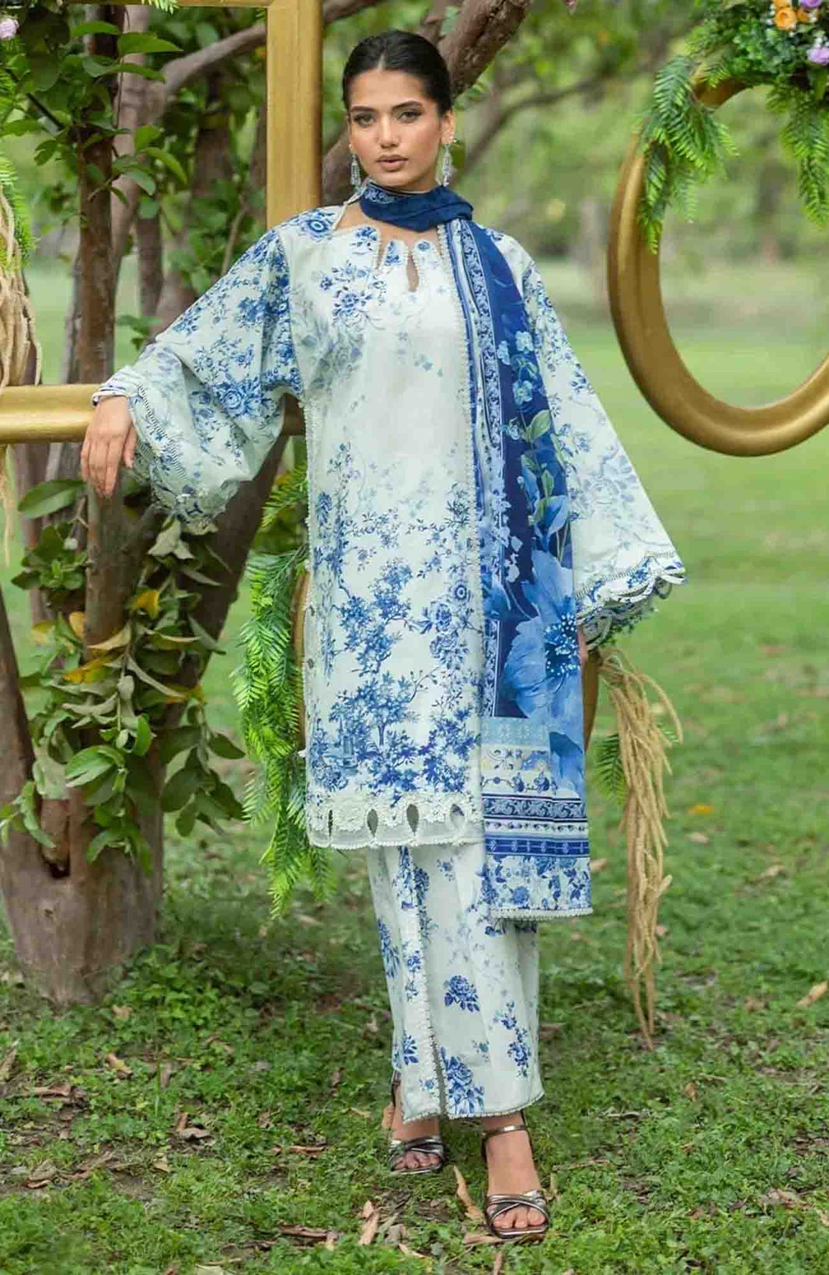 Bridgerton By Elaf Unstitched Lawn Printed 3 Piece Suit  - ELFBRGLP-7B- Fiori D' Avorio- Summer Collection