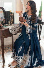 Eid Ensembles By Azure Unstitched Lawn Embroidered 3 Piece Suit - AZRESL140- Stellar Blue - Summer Collection