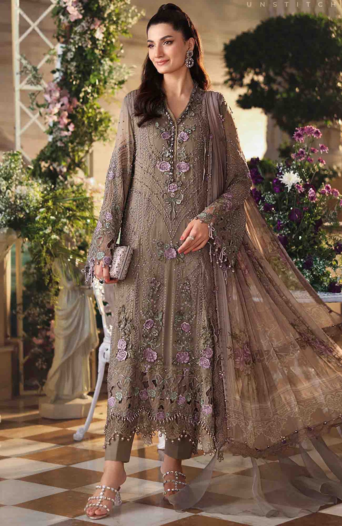 Tea Affair By Maria B Unstitched Chiffon Embroidered 3 Piece Suit- MBTACH-02- Formal Collection