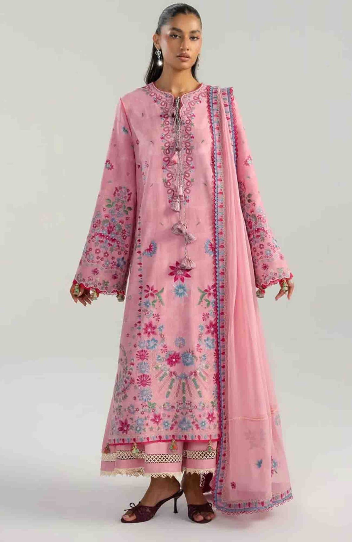 Zan By Hussain Rehar Unstitched Lawn Embroidered 3 Piece Suit -HRZANLXL-11- Pembe- Summer Collection