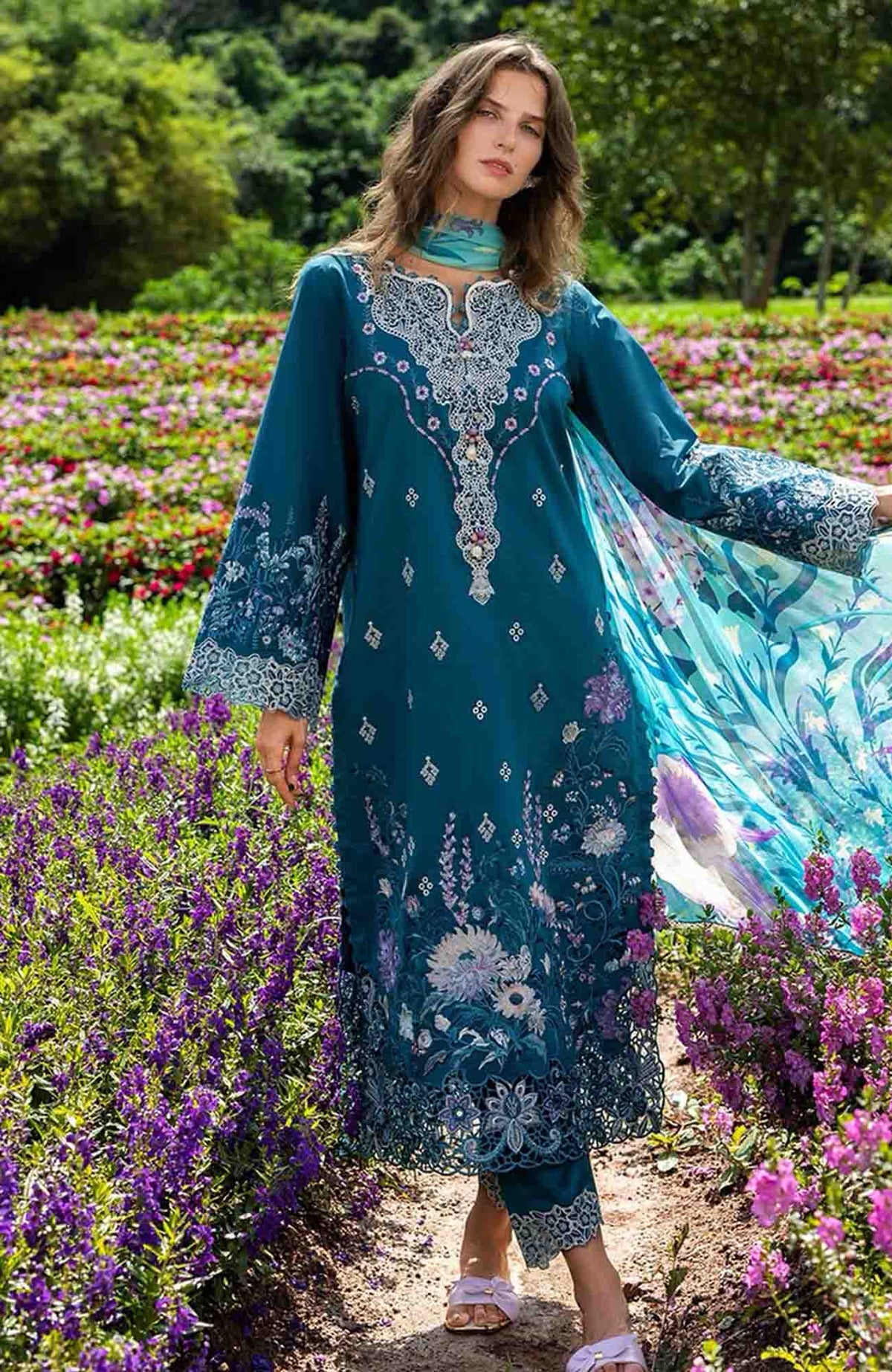 The Secret Garden - Hemline By Mushq Unstitched Lawn  Embroidered 3 Piece Suit MQHMSGL - 07 - Emerald Fern -  Summer Collection