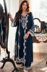 Eid Ensembles By Azure Unstitched Lawn Embroidered 3 Piece Suit - AZRESL140- Stellar Blue - Summer Collection