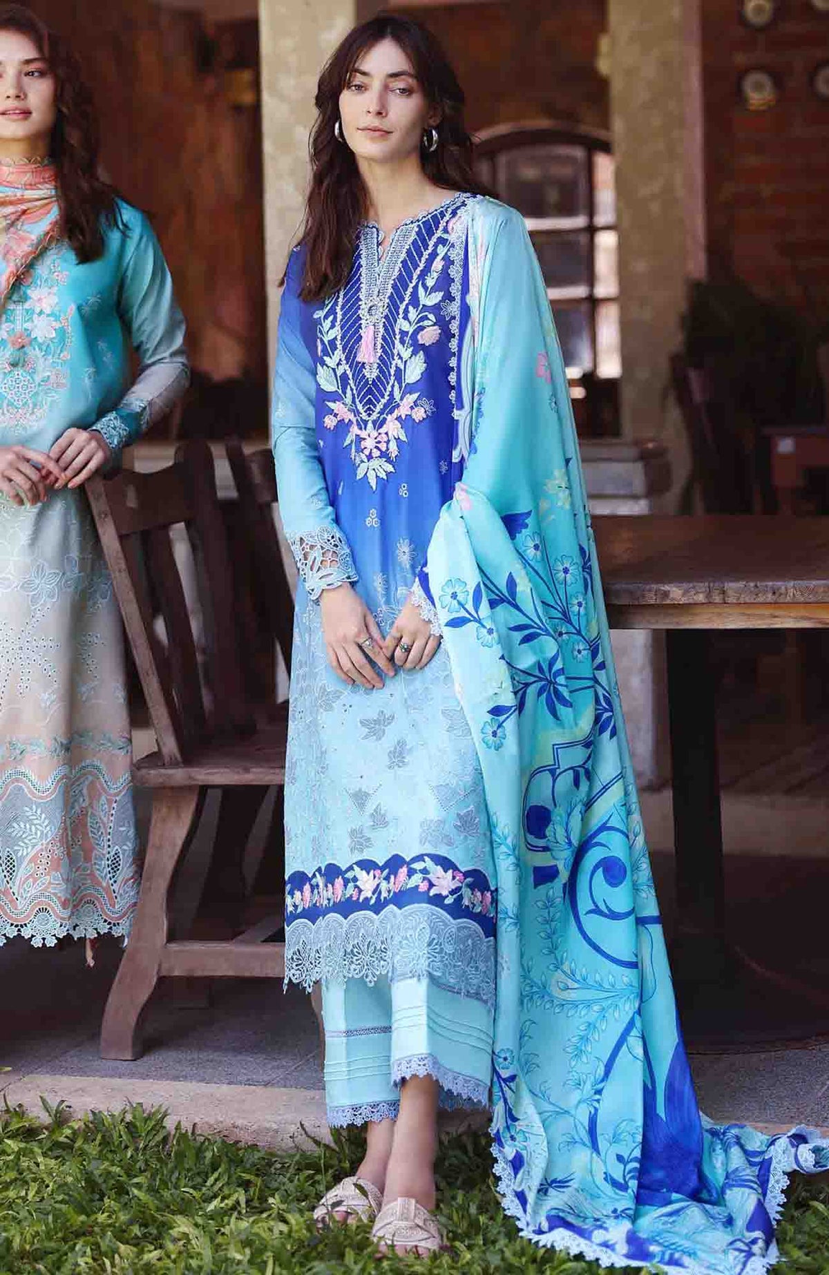 Solace Ombre Chikankari By Mushq Unstitched Lawn Embroidered 3 Piece Suit - MQHMSOCK- Moonlit Ease- Summer Collection