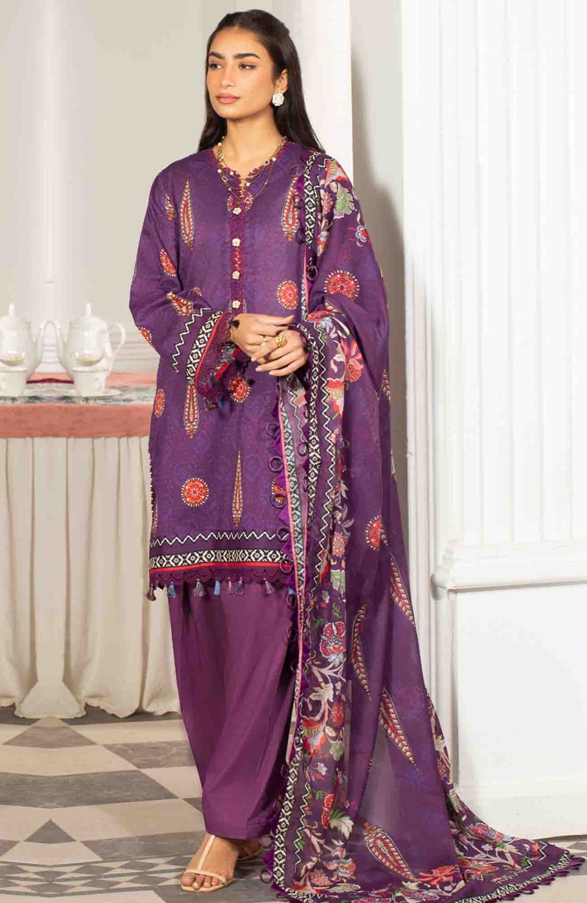 Mausummery Unstitched Lawn Printed 3 Piece Suit Vol-2 MUSV2L7 - Crystal - Summer Collection